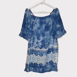 BCBG Tie Dye Cold Shoulder Dress Blue Medium